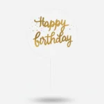 Прозорий топер в торт акриловий з золотим написом «Happy Birthday»