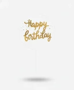 Прозорий топер в торт акриловий з золотим написом «Happy Birthday»