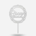 Топер в торт акриловий «Happy Birthday » вінтаж срібло