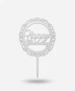 Топер в торт акриловий «Happy Birthday » вінтаж срібло